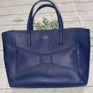 Kate Spade Bow Tote Navy Blue Pebbled Leather
